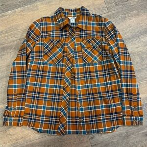 Duluth Women’s Plaid Flannel, Orange/Blue/White, Medium